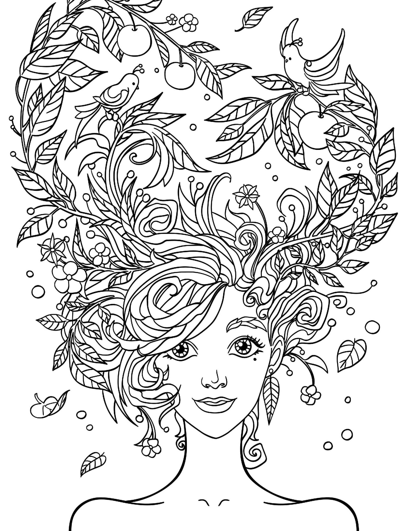 Раскраска девушка с садом на голове антистресс (девушка)