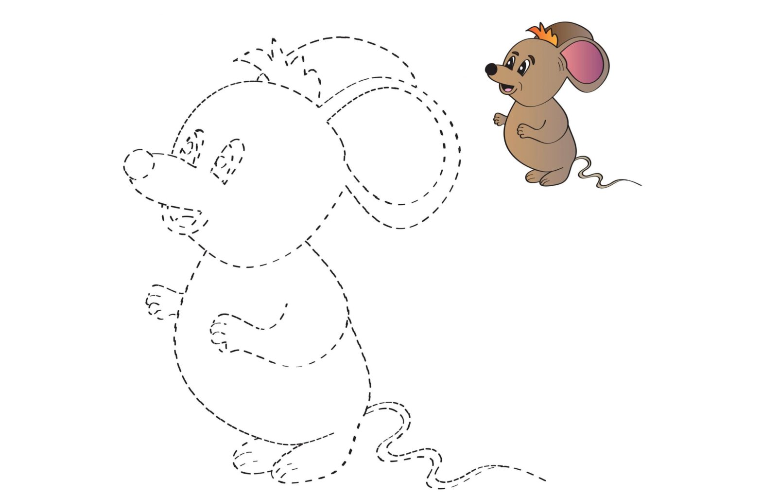 Раскраски животных - мышь с розовыми ушками