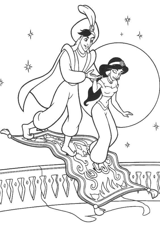 Раскраска ковер самолет Жасмин и Алладин из мультфильма (Жасмин)