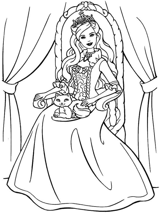 Раскраска принцессы Барби с короной на голове (Барби)