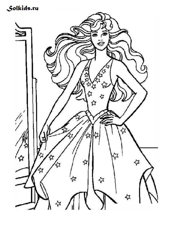 Раскраска цветочки с Барби принцессой и поп-звездой для девочек (барби, принцесса, поп-звезда, цветочки)