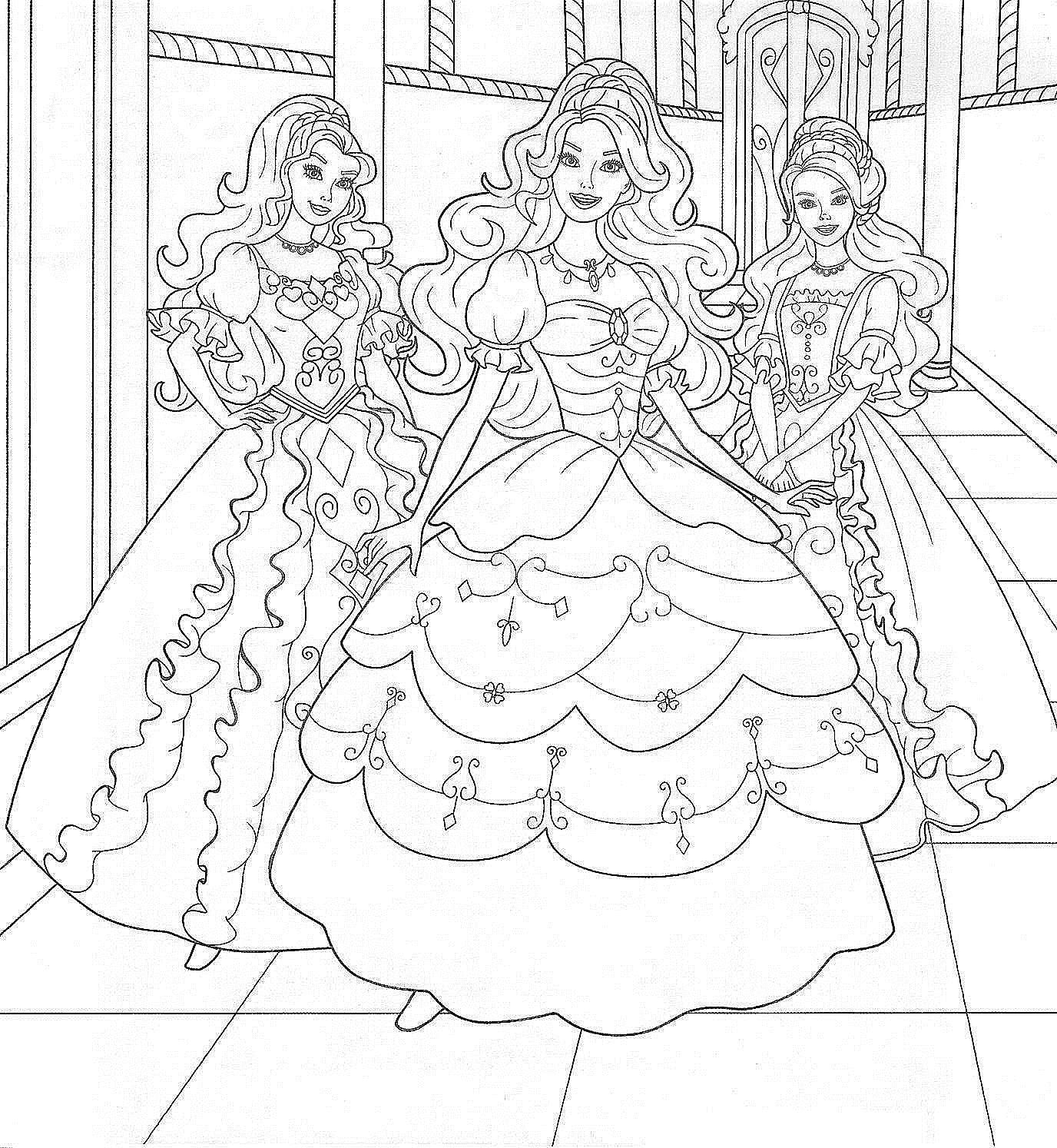 Раскраска Барби принцесса и поп-звезда Детские цветы распечатать для девочки (Барби, принцесса, поп-звезда)