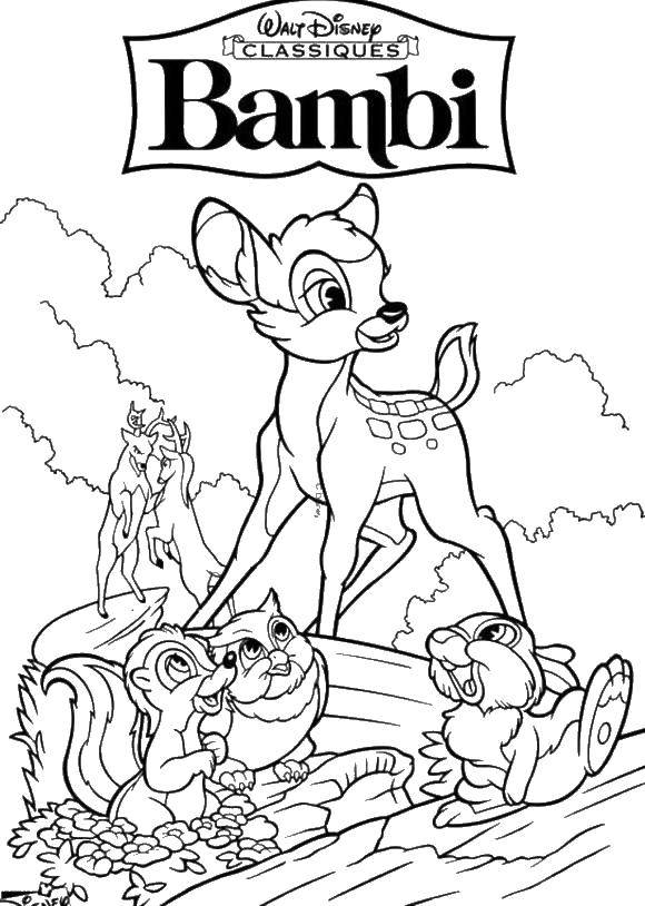 Раскраска Диснея с оленем Бэмби для детей (Бэмби)