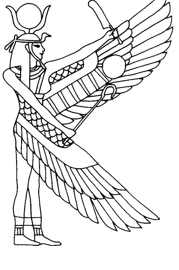 Раскраска с крылатым богом древнего Египта (Египет, боги)