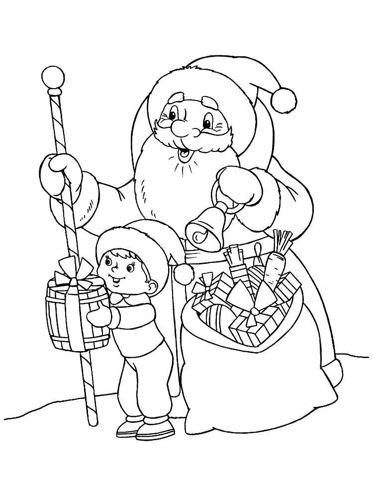 Раскраски для малышей Дед Мороз, мальчик, подарок (мальчик, подарок)