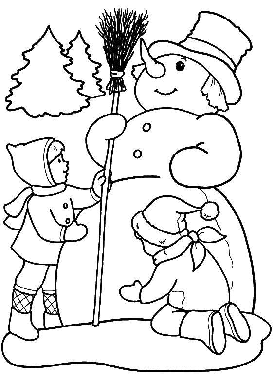 Раскраска снеговика для детей (снеговик, дети, веселье)