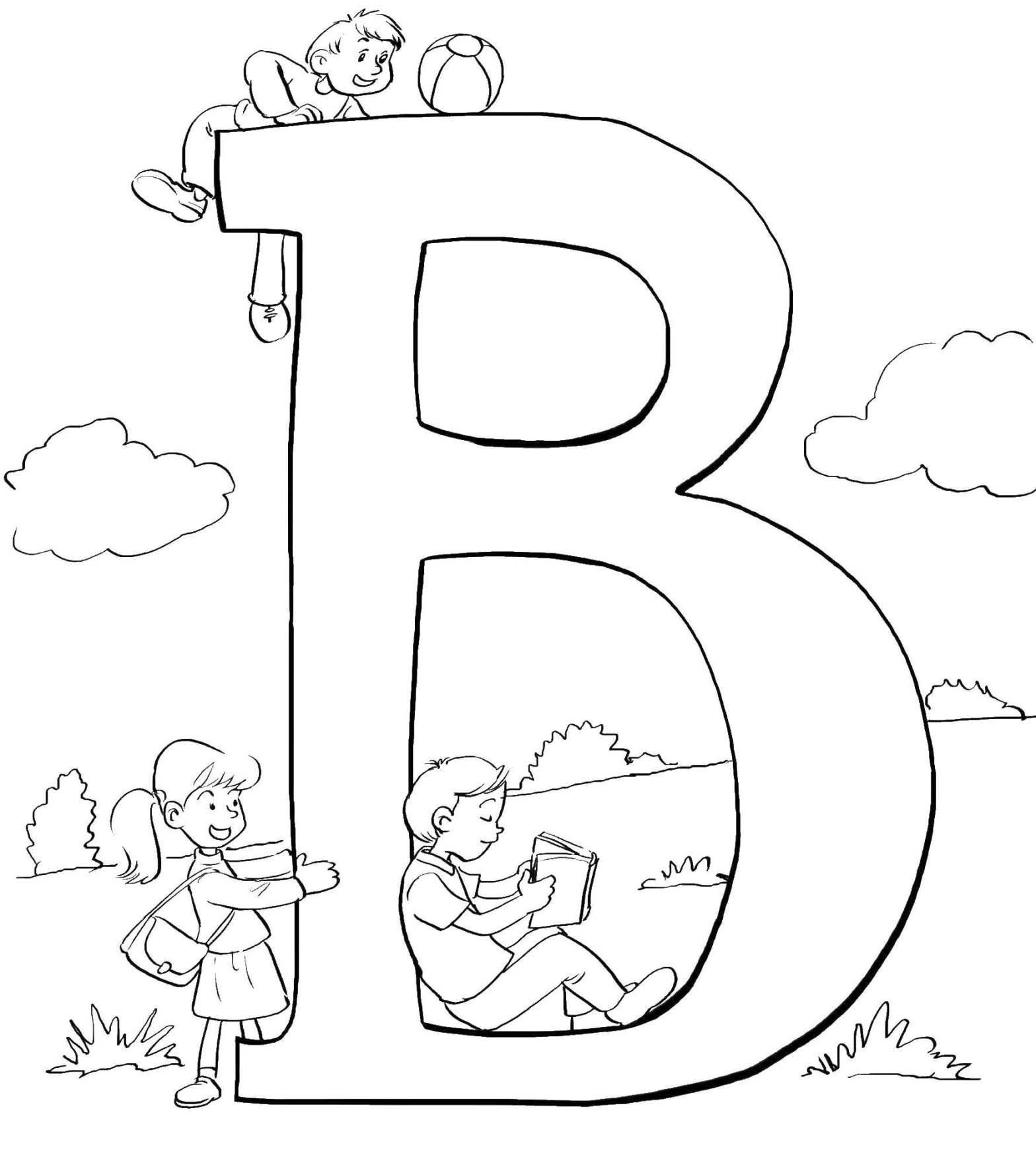 Раскраска буквы В (буквы, дети)