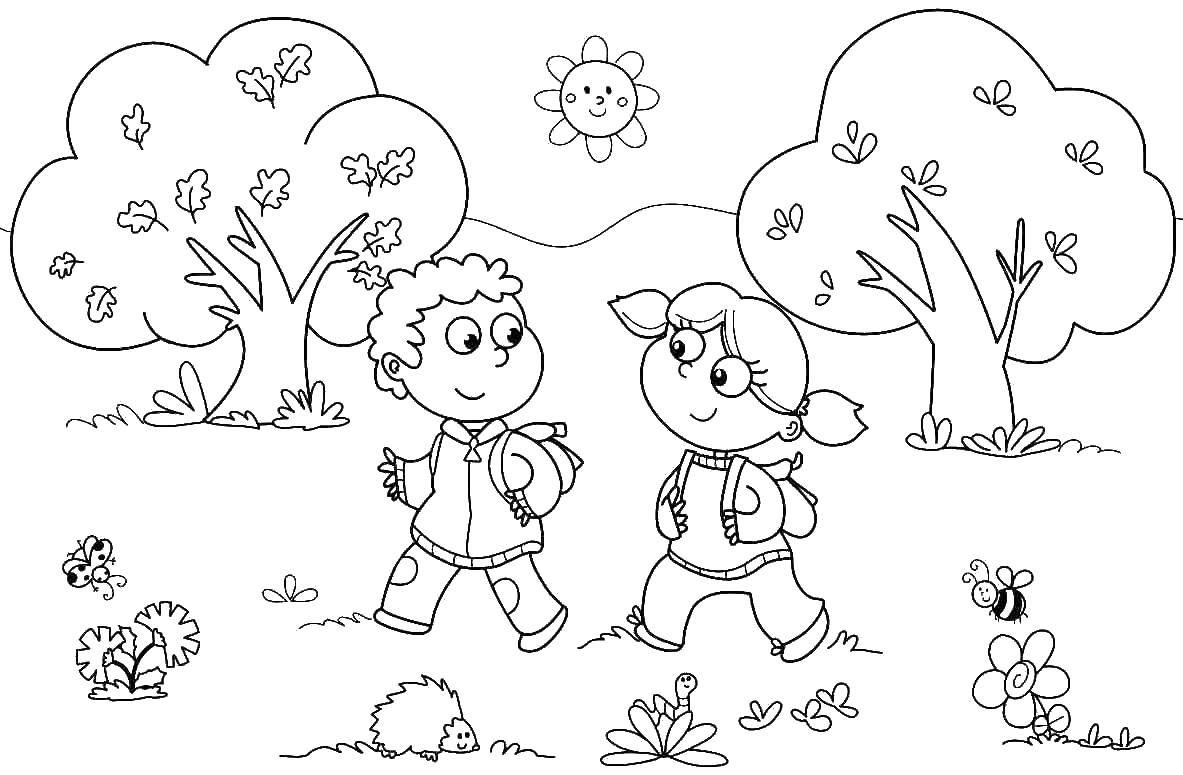 Раскраска дети природа с животными леса (дети, леса, игра, развивающая)