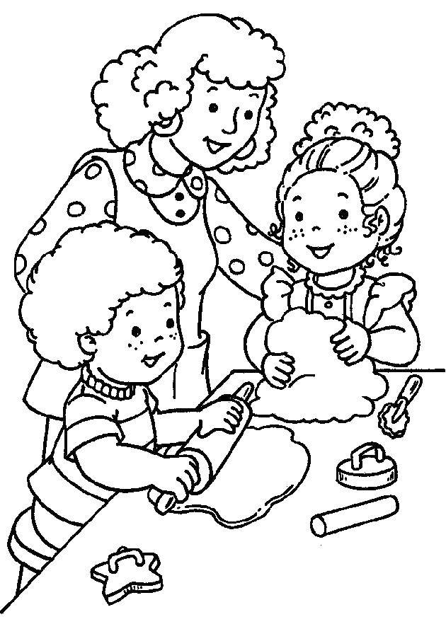 Раскраска мамы с ребенком на кухне для девочек (мама, кухня, увлекательное, занятие)