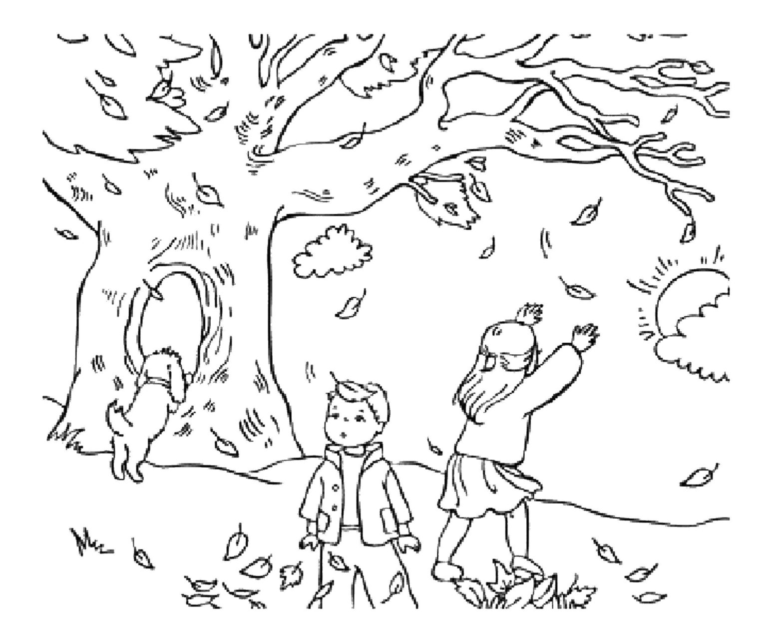 Ребенок раскрашивает листок с осенними листьями (дети, листопад, листья)
