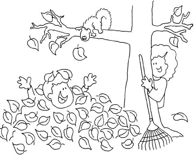 Раскраска с листом дерева (дети, дерево)