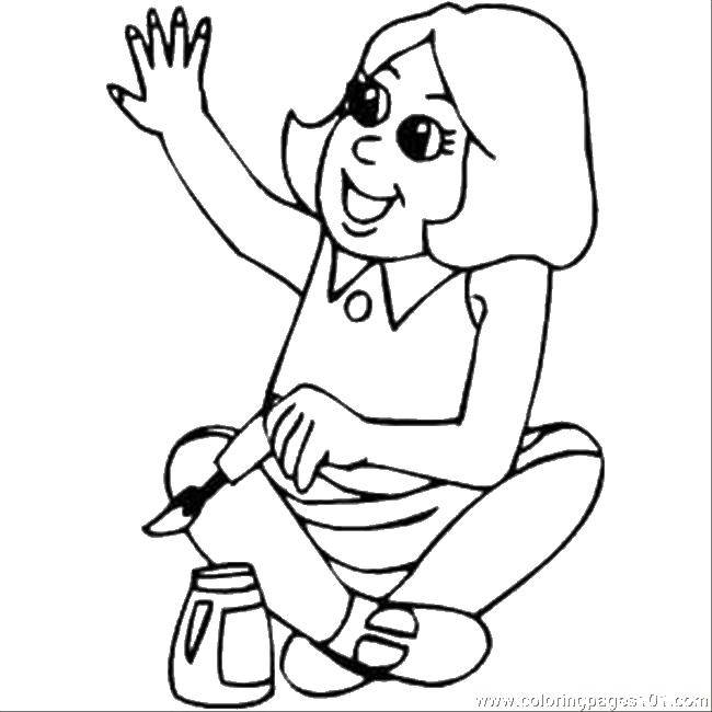 Раскраска для девочки с мотивом лака, ногтей и кисточки (девочки, ногти, кисточка)