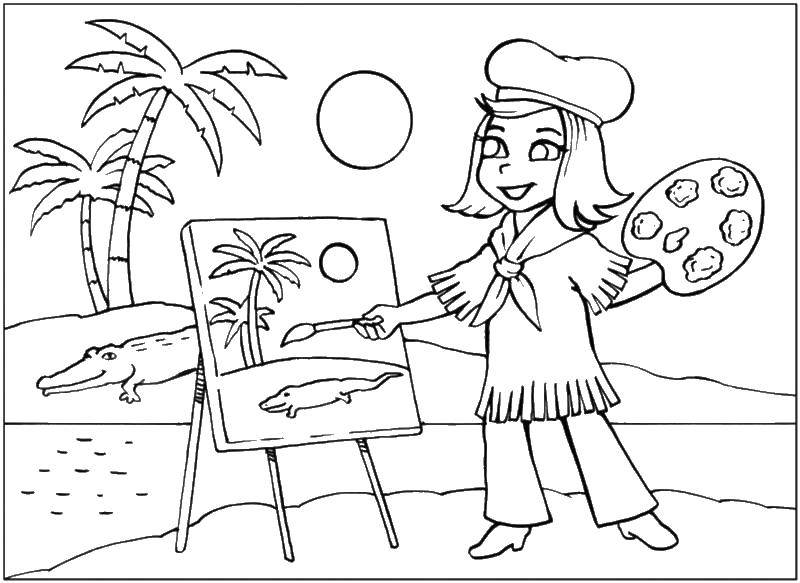 Девочка рисует пейзаж с художником (художник, девочка, пейзаж)