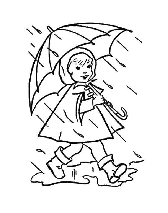 Раскраска с осенней девочкой и зонтиком (осень)