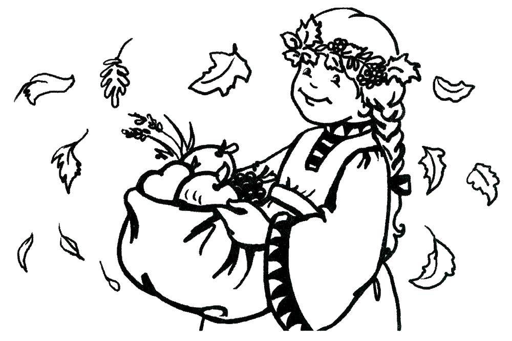 Раскраска осенней девочки - бесплатная раскраска для детей (осень, девочка)