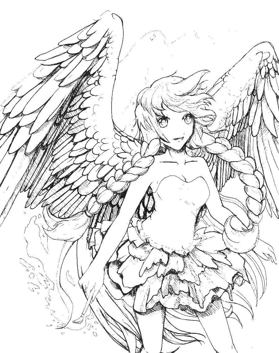 Раскраска аниме девочка с крыльями (девочка)