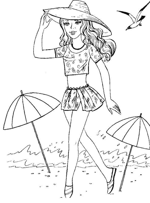 Раскраска девочки на пляже