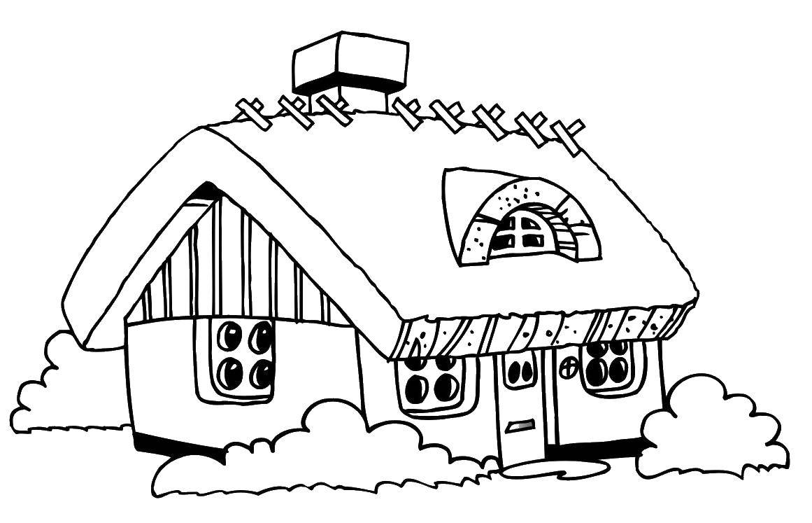 Раскраска дома с крышей и окнами (дома, крыша, здания)