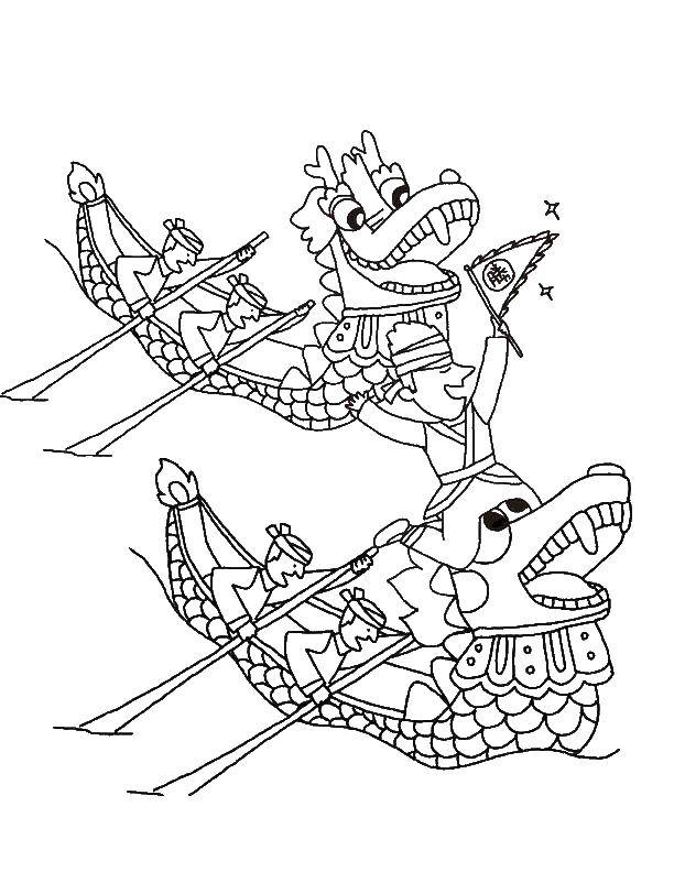 Раскраска дракона на лодке (лодки, фантазия)