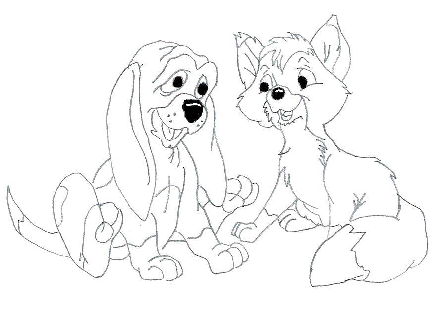 Раскраска Лисица и собака (лисица, собака)