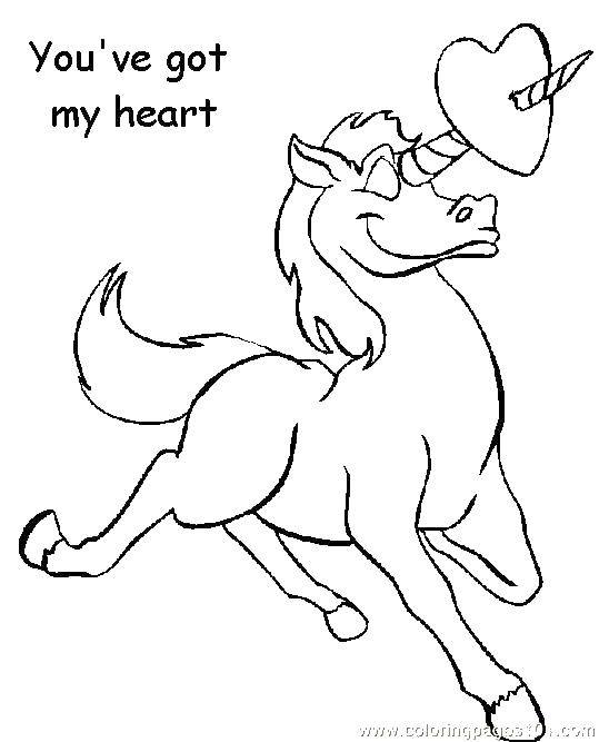 Раскраска единорога с хвостом в форме сердца (единороги, сердце)