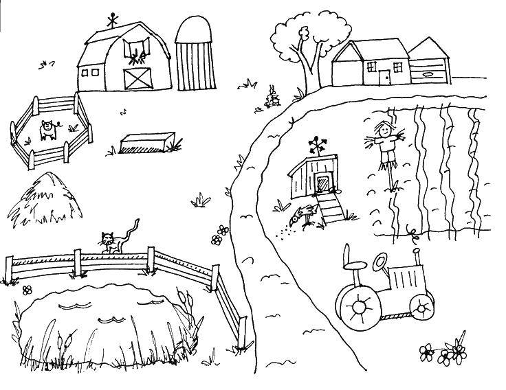 Картинка для раскраски ферма и трактор (ферма, трактор)