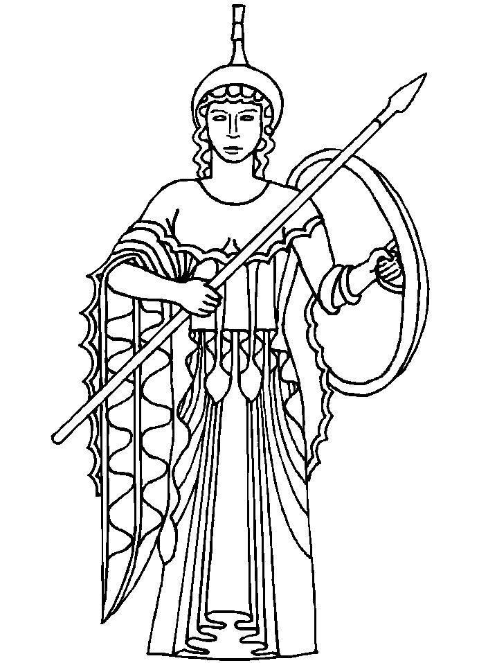 Раскраска греческого воина с копьем и щитом для мальчиков