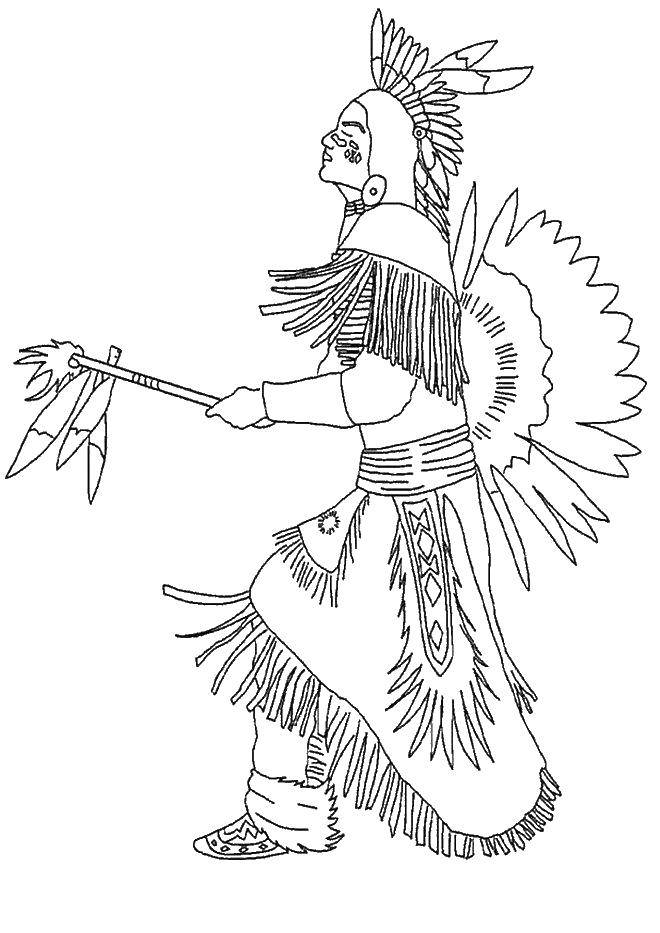 Раскраска с изображением индейца и его перьев (индейцы, перья)