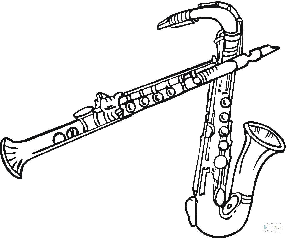 Раскраска музыкальных инструментов: саксофон и кларнет (кларнет, саксофон)