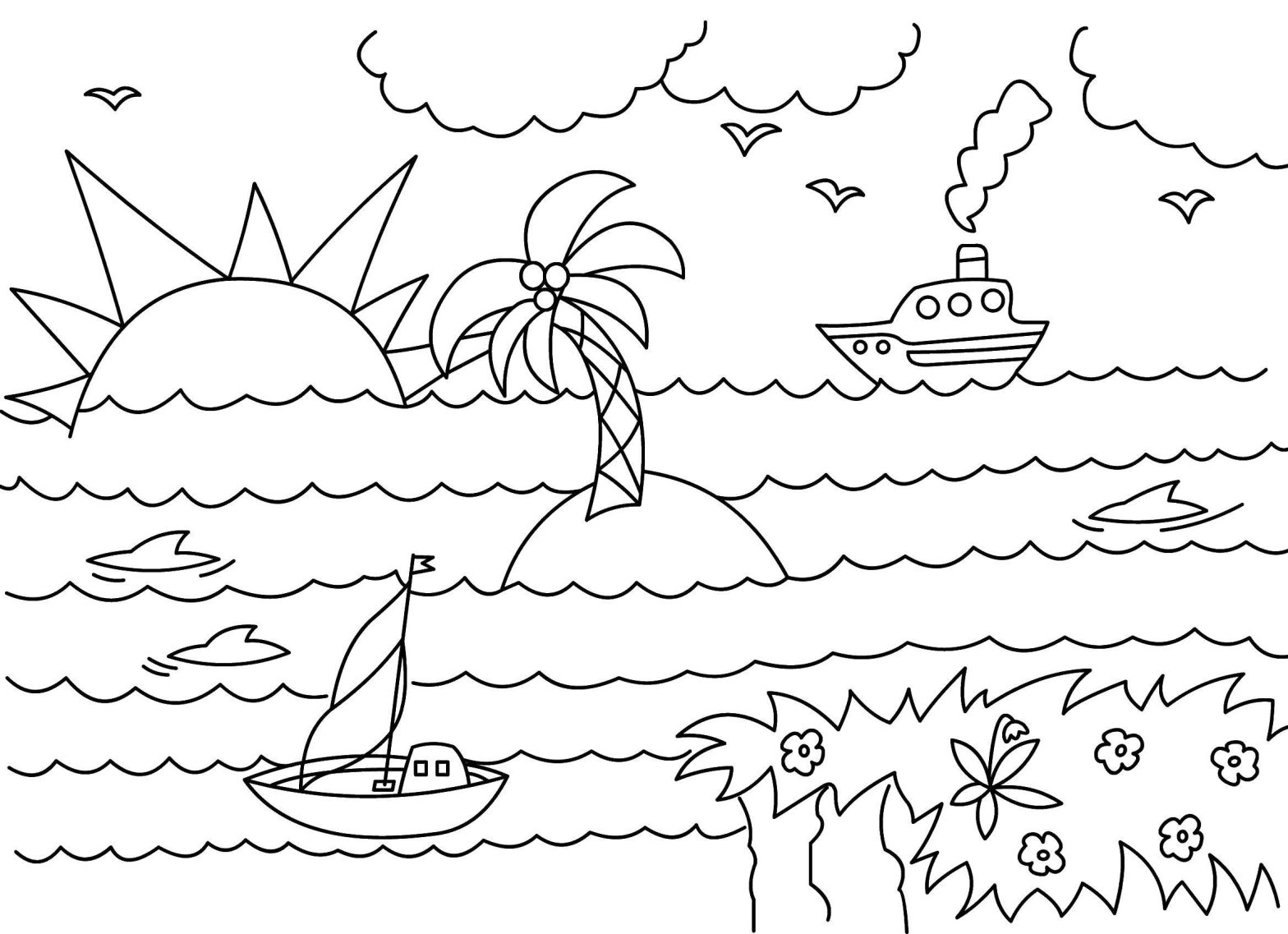 Раскраски с изображением моря, кораблей и островов для детей (море)