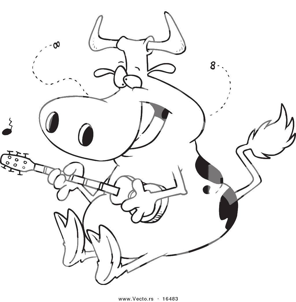Раскраска музыкальных инструментов животных и гитары (животные, гитара)