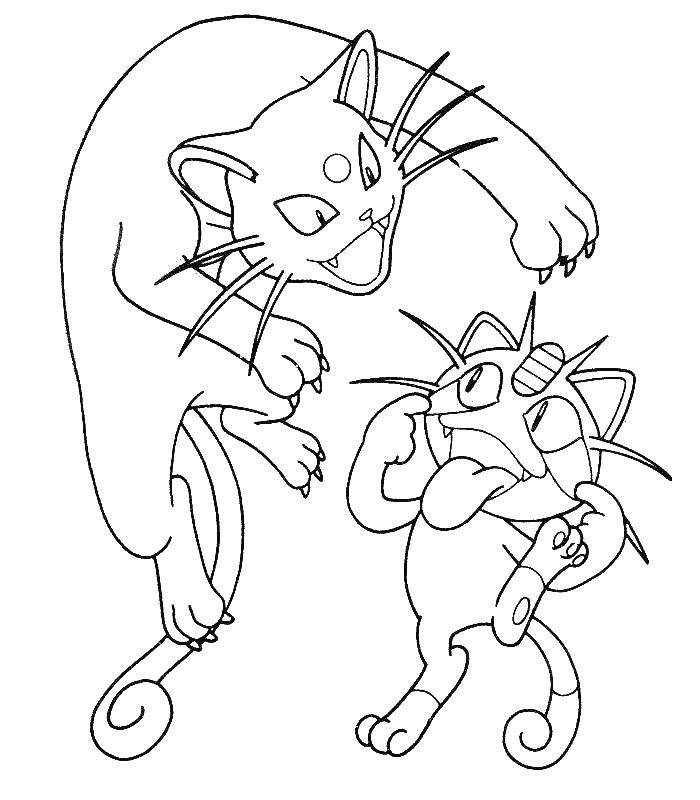 Раскраска с покемоном и кошкой (покемоны, кошки)