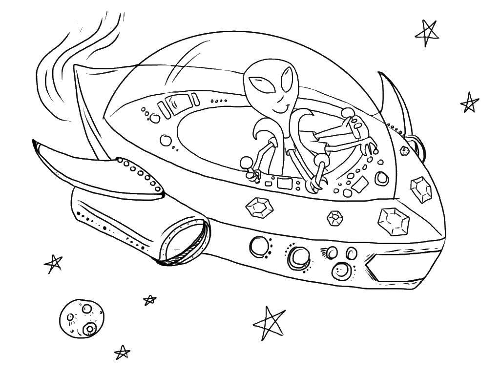 Раскраски космических кораблей, звезд и инопланетян для детей