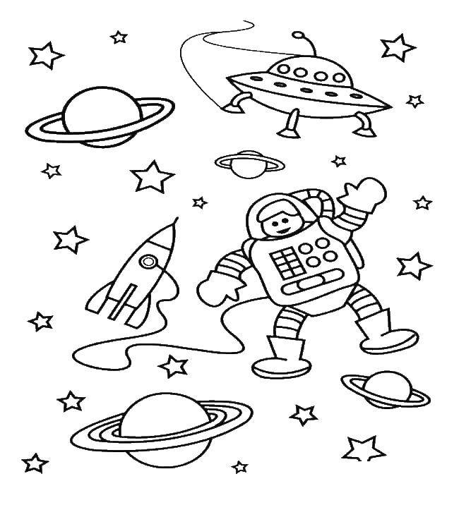 Раскраска космос космонавт для детей (космонавт)