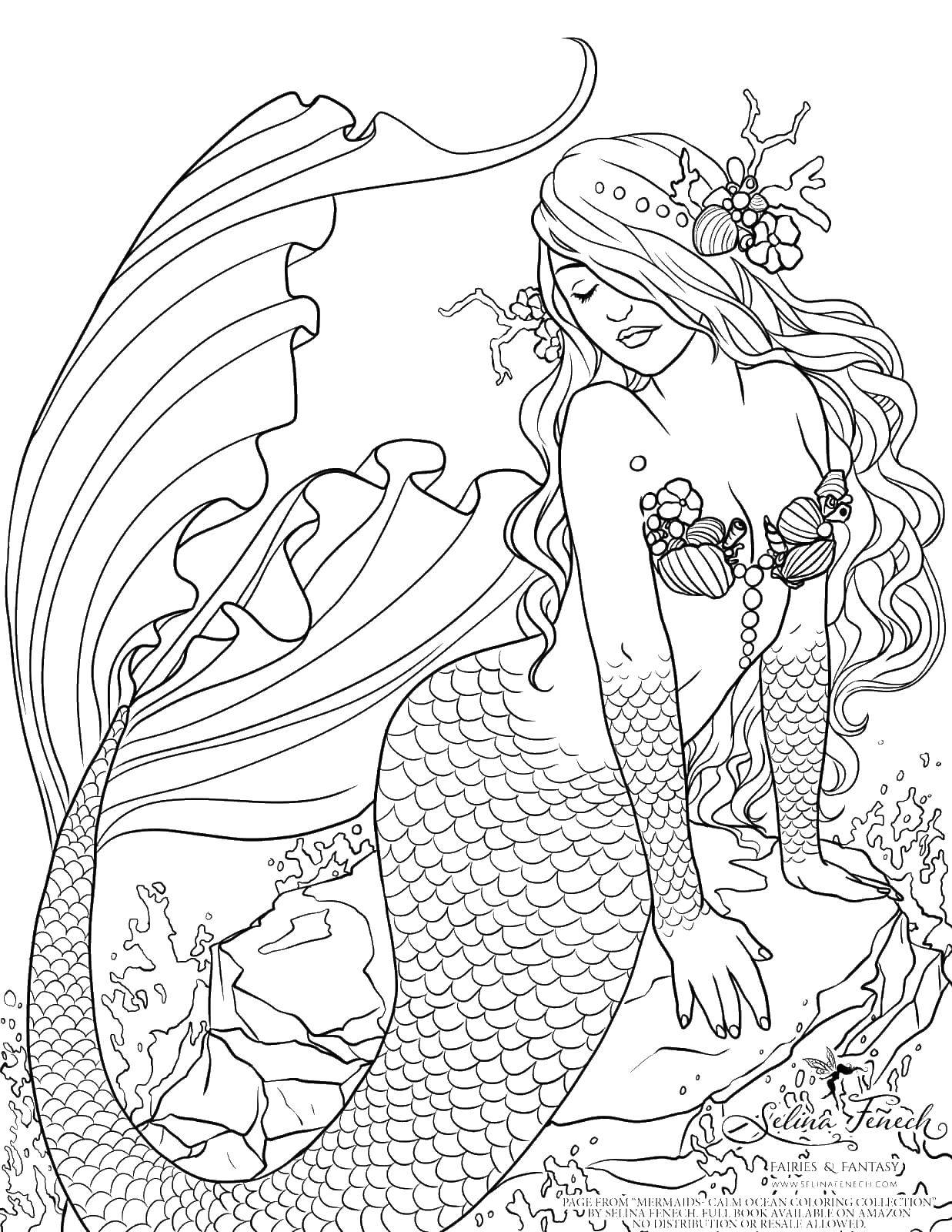 Раскраска с изображением Фэнтези фэнтези, русалка, девушка для девочек (русалка, девушка)