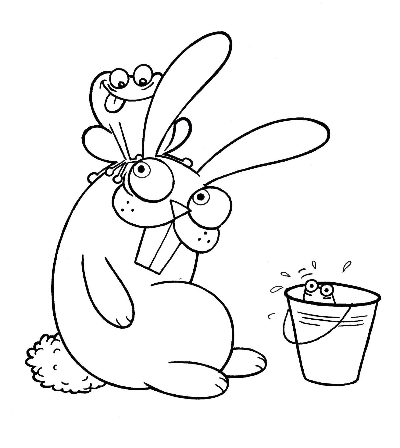 Раскраска кролика с ведром (кролик, ведро, увлекательное, времяпрепровождение)