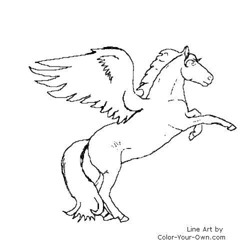 Раскраска конь с крыльями (конь, крылья)