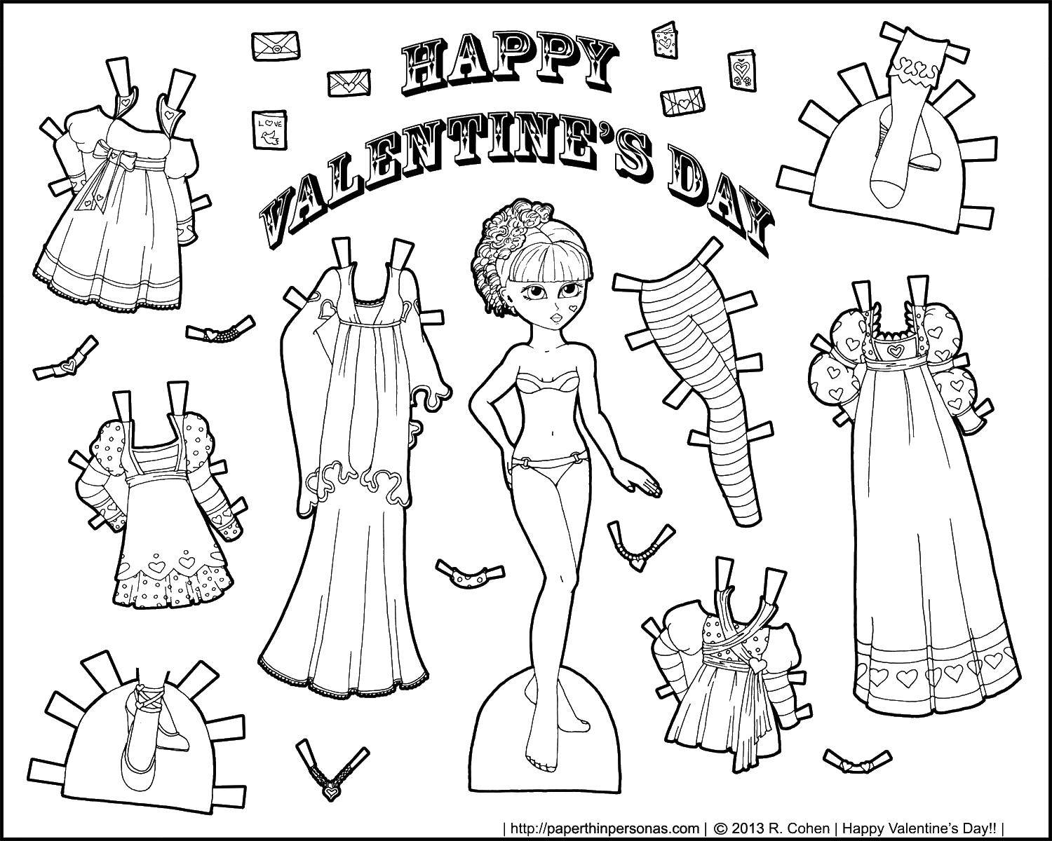 Раскраски на тему кукол, одежды и Дня Валентина для детей (куклы, одежда)