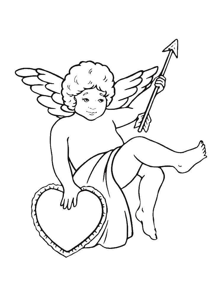 Раскраска с ангелом Купидоном и стрелами (Купидон, стрелы, развивающие, красочные)