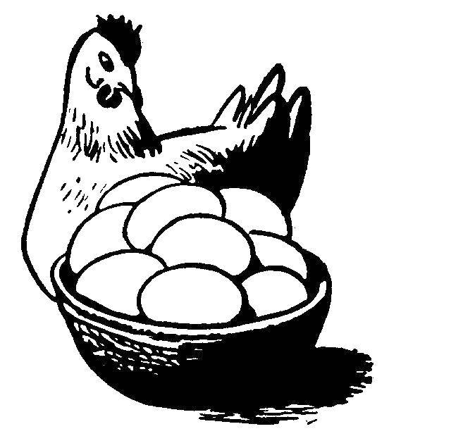 Раскраска с контурами для вырезания птиц Курица, цыплята (контуры, Курица, цыплята)