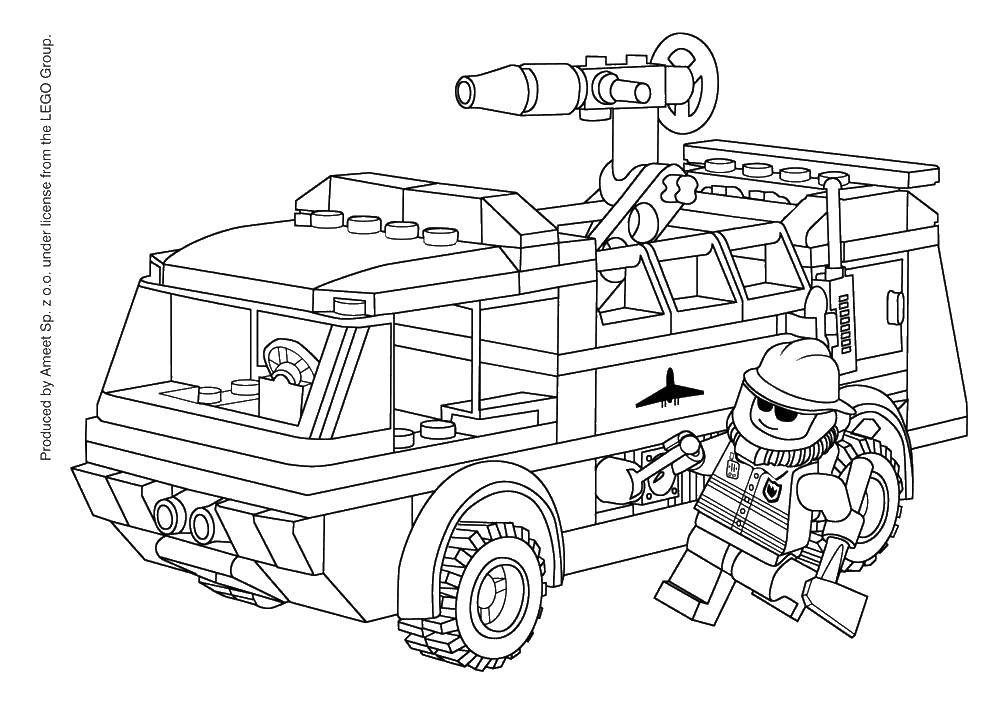 Раскраска пожарного героя из Лего (Лего, пожарные)