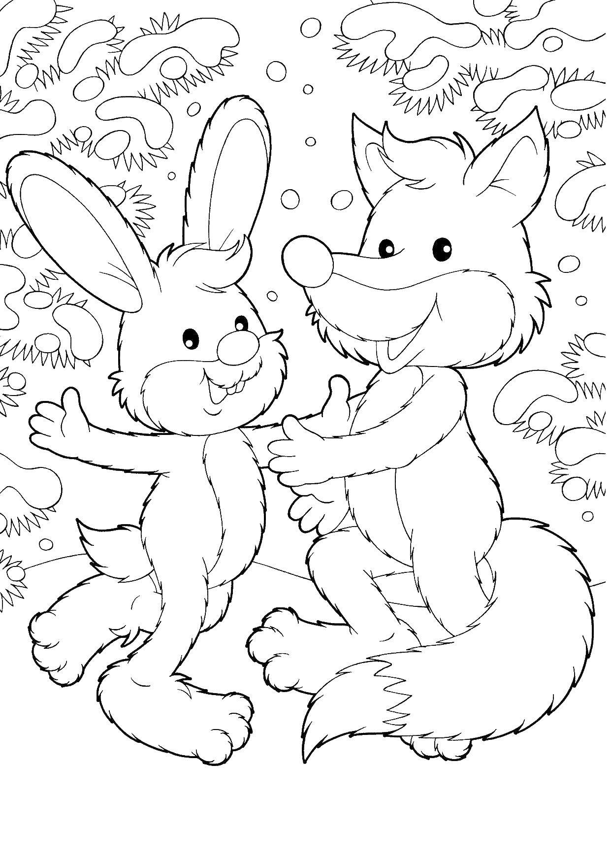 Раскраска с лисичкой и зайчиком для детей (лисичка, зайчик)
