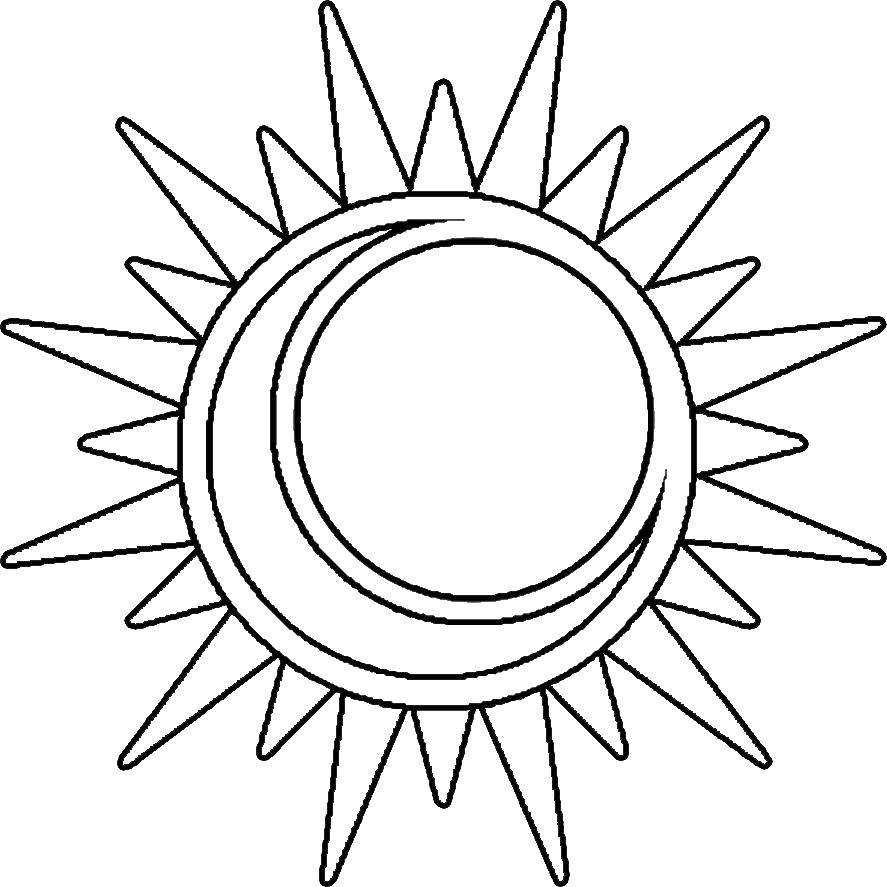 Раскраска контура солнца с изображением и лучей (солнце, лучи, контур)