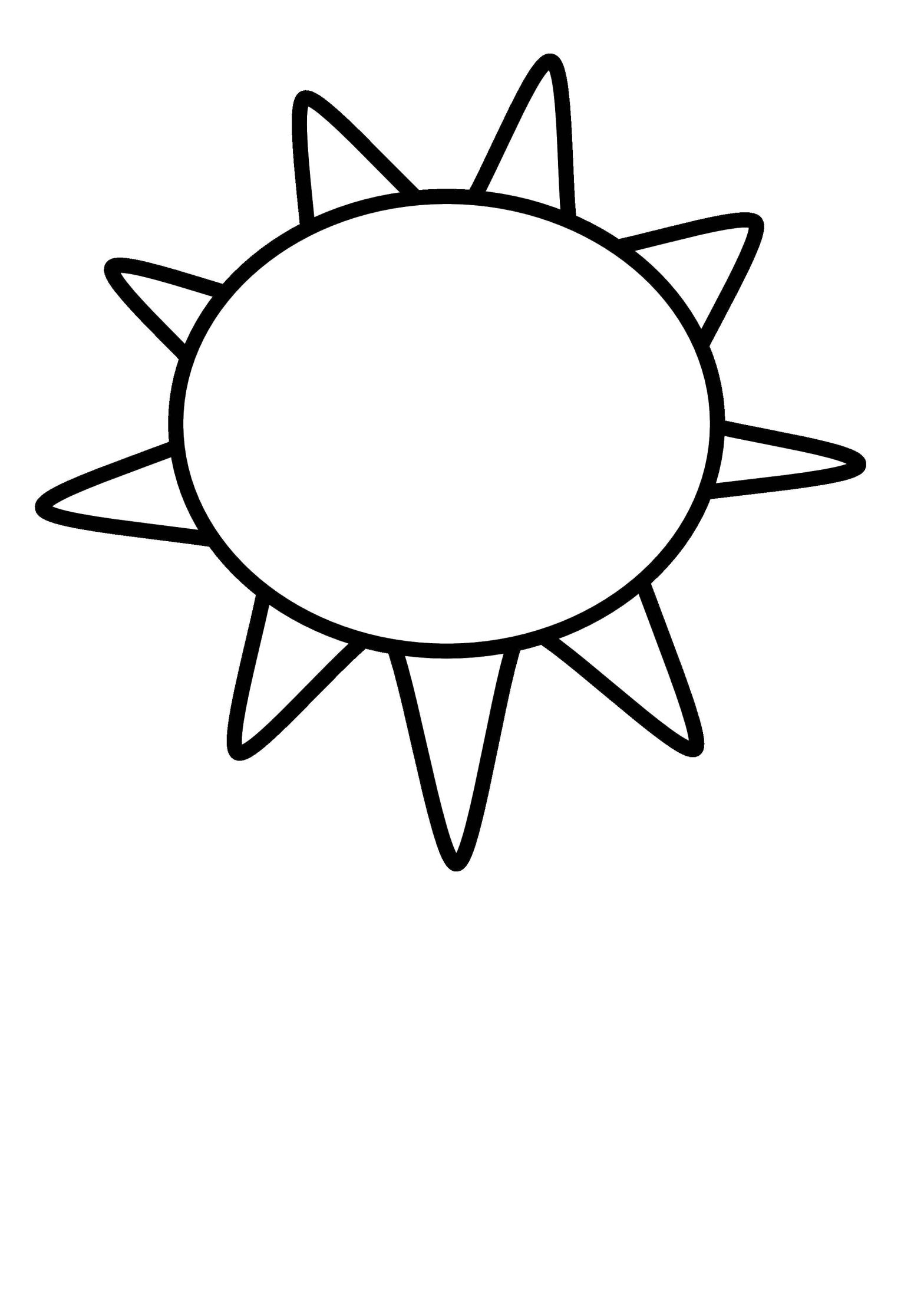 Раскраска контура Солнца для детей (лучи, радость)