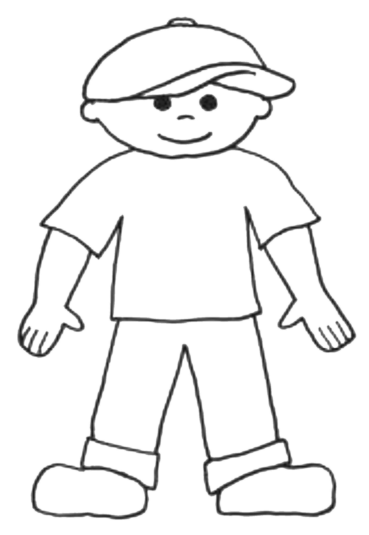 Контур мальчика в кепке и футболке - бесплатная раскраска для детей (мальчик, футболка)