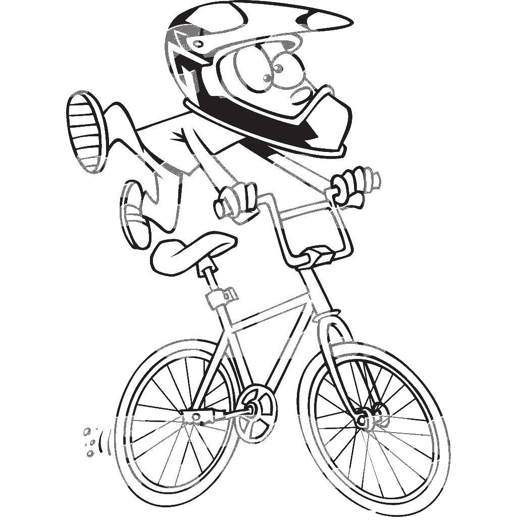 Раскраска контура мальчика на велосипеде (мальчик, велосипед)