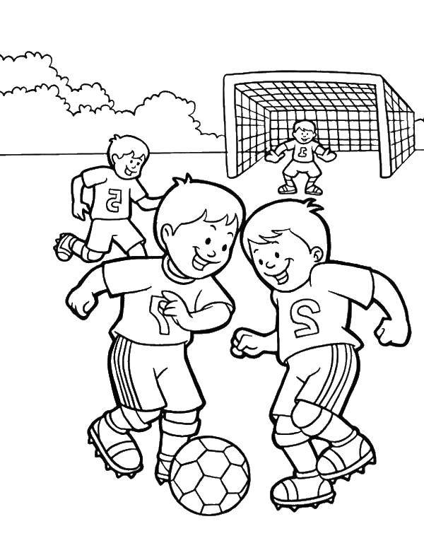 Раскраска Дети играют в футбол (футбол, мальчики, дети)