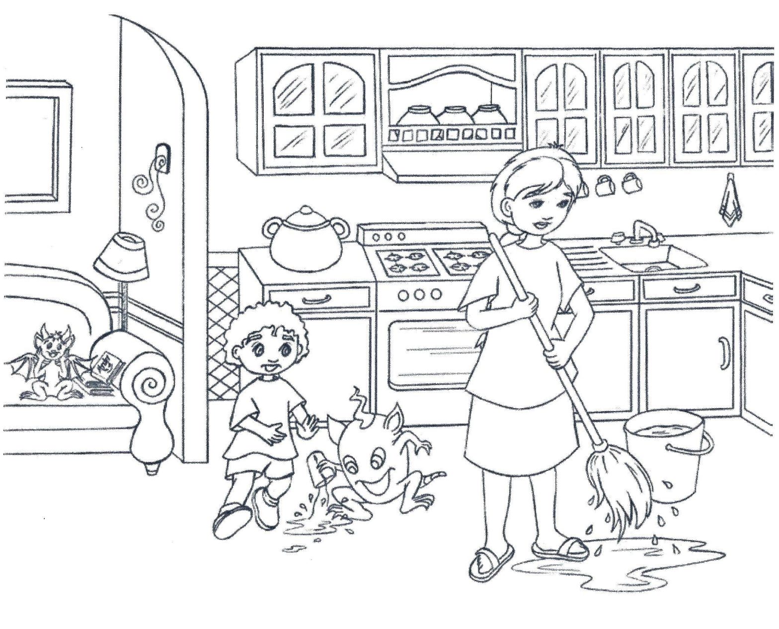 Раскраска Кухня кухня, полы, мама для малышей (полы, мама)