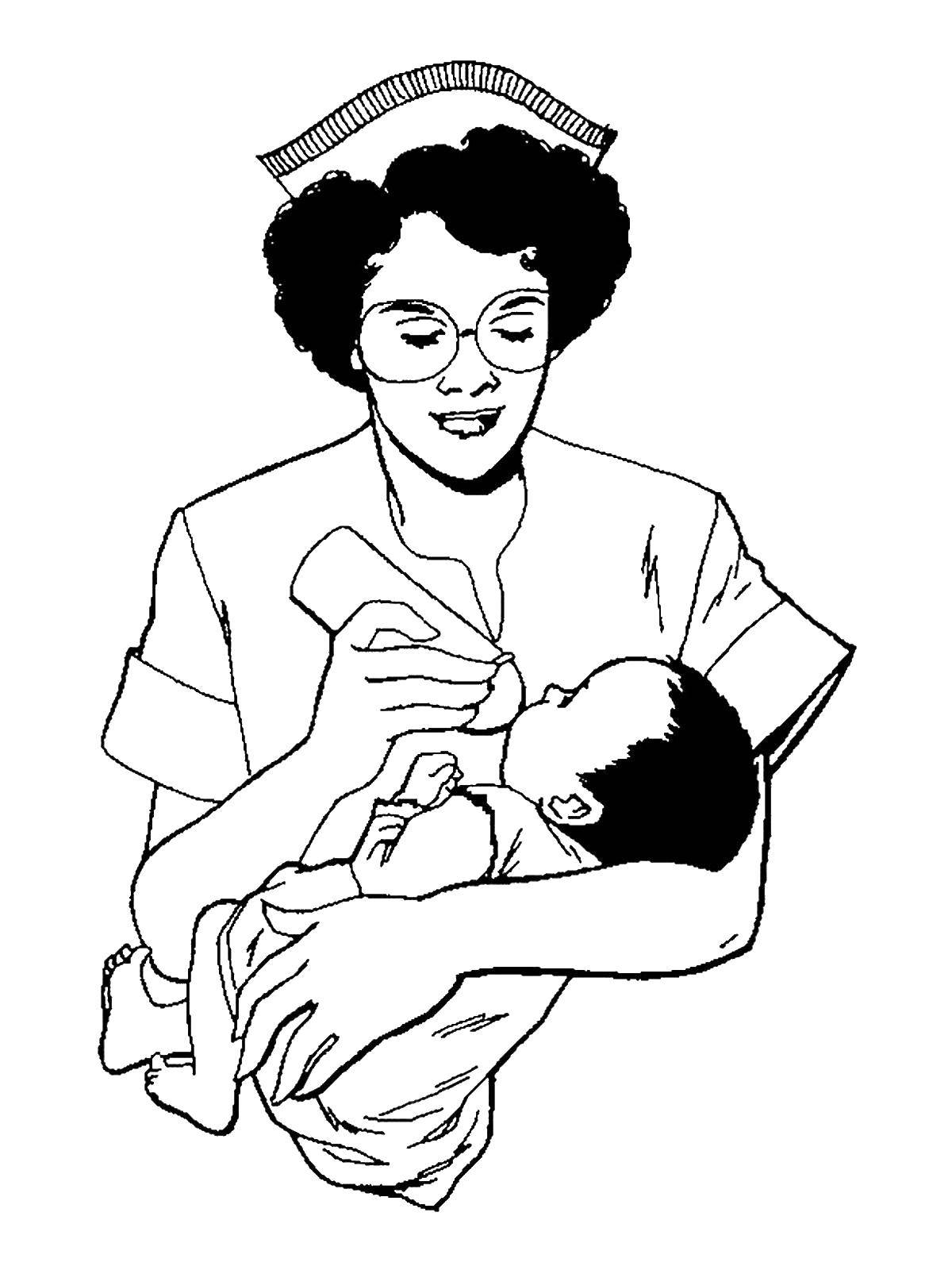 Раскраски профессий, медсестры и малышей для детей (медсестра)