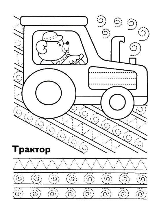 Изображение раскраски с мишкой и трактором (мишка)